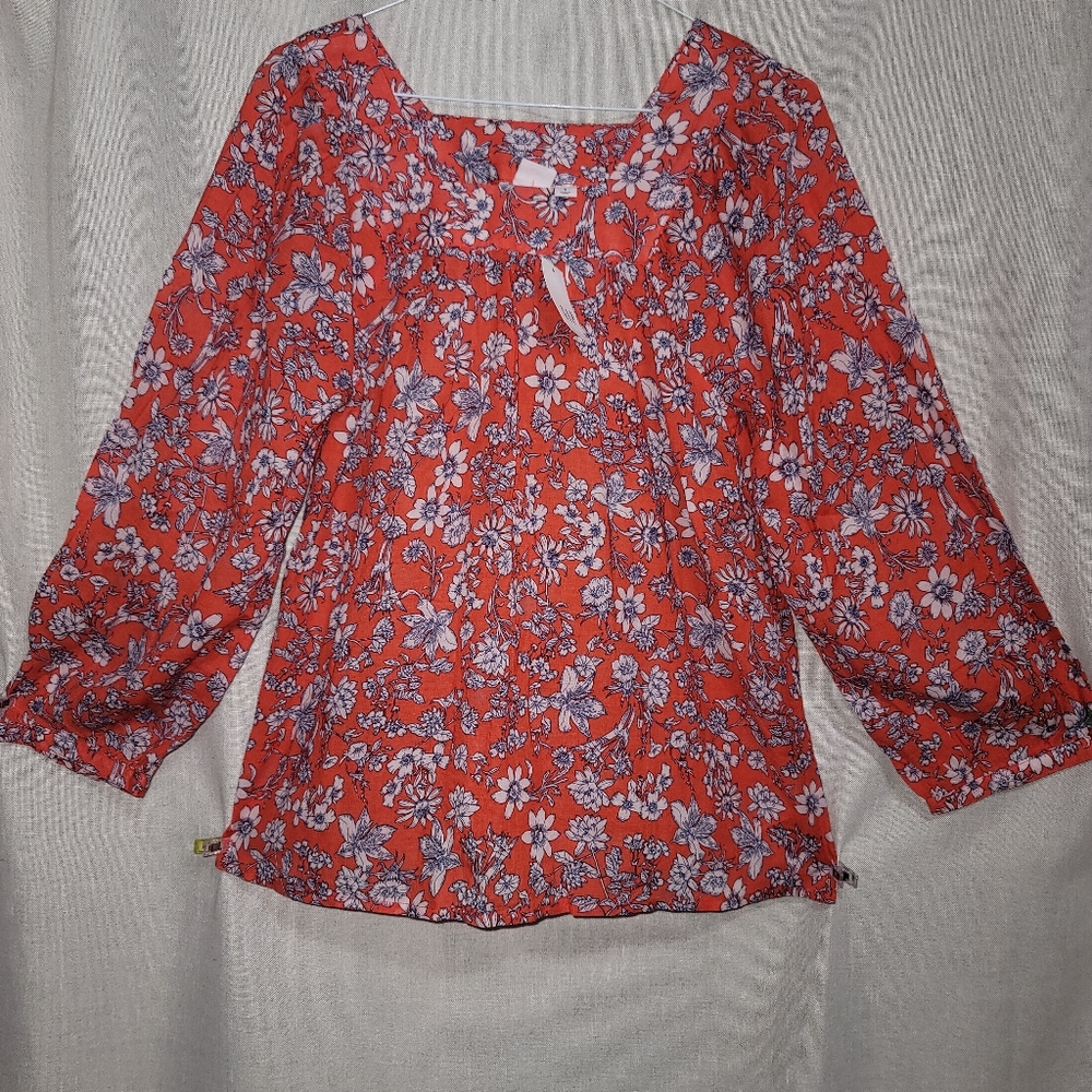Gap Red Floral Cotton Blouse